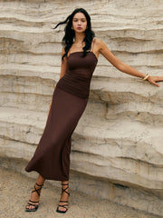 Maillard Patchwork Graceful Cami Long Dress Dark Brown / XS Dresses