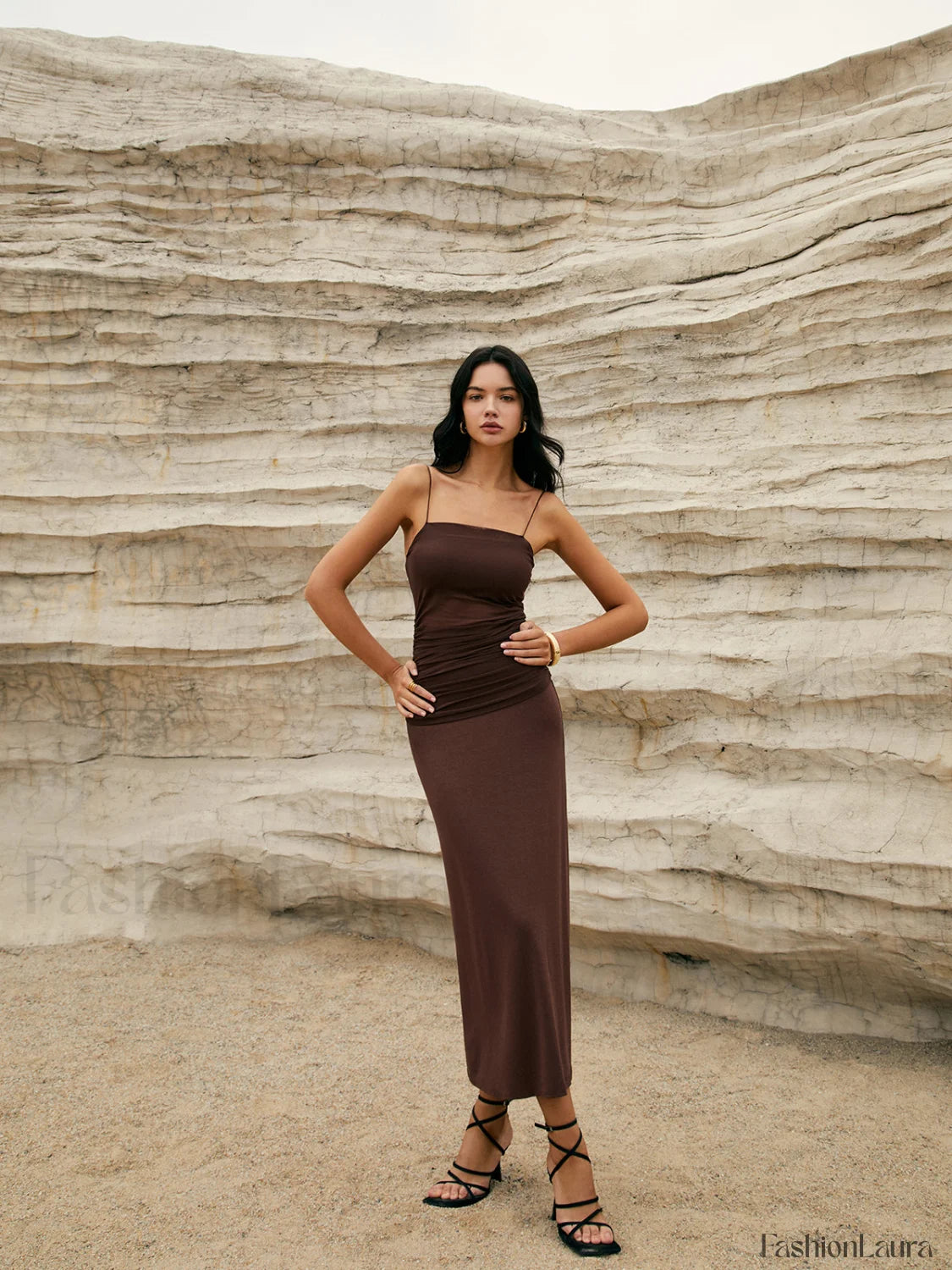 Maillard Patchwork Graceful Cami Long Dress Dresses
