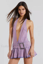Malibu Plunge Stylish Mini Dress S / Purple