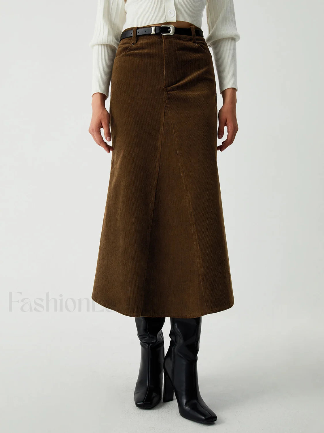 Maple Corduroy Graceful Midi Skirt Dark Brown / XS Skirts Main image