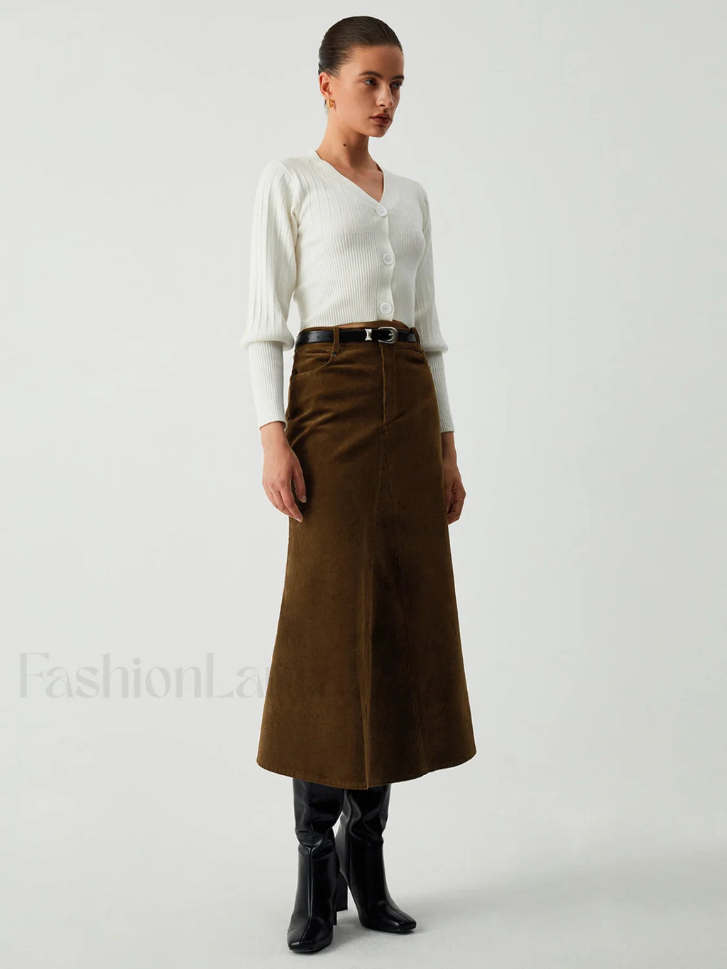 Maple Corduroy Graceful Midi Skirt Skirts
