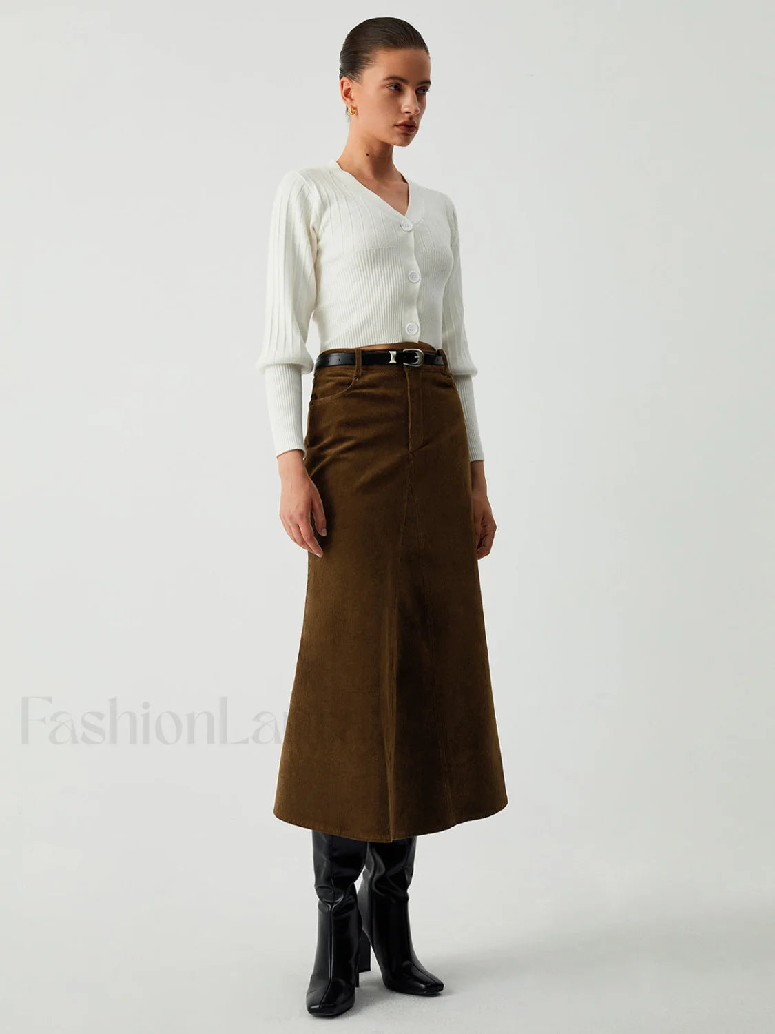 Maple Corduroy Graceful Midi Skirt Skirts