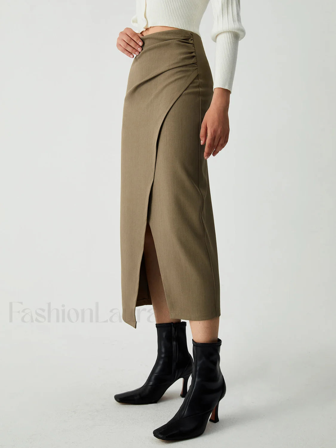 Maple Wrap Graceful Slit Midi Skirt Khaki / XS Skirts Main image