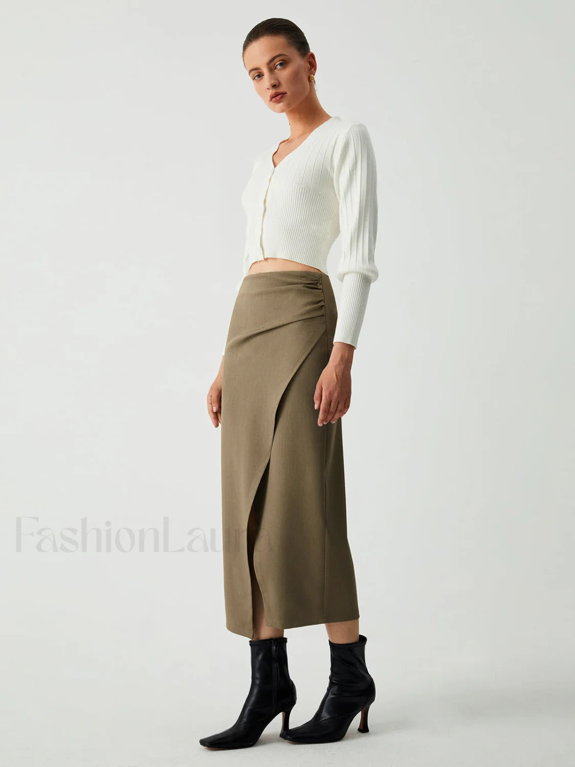 Maple Wrap Graceful Slit Midi Skirt Skirts