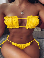 Marble Tie Back Bikini Set Yellow / S