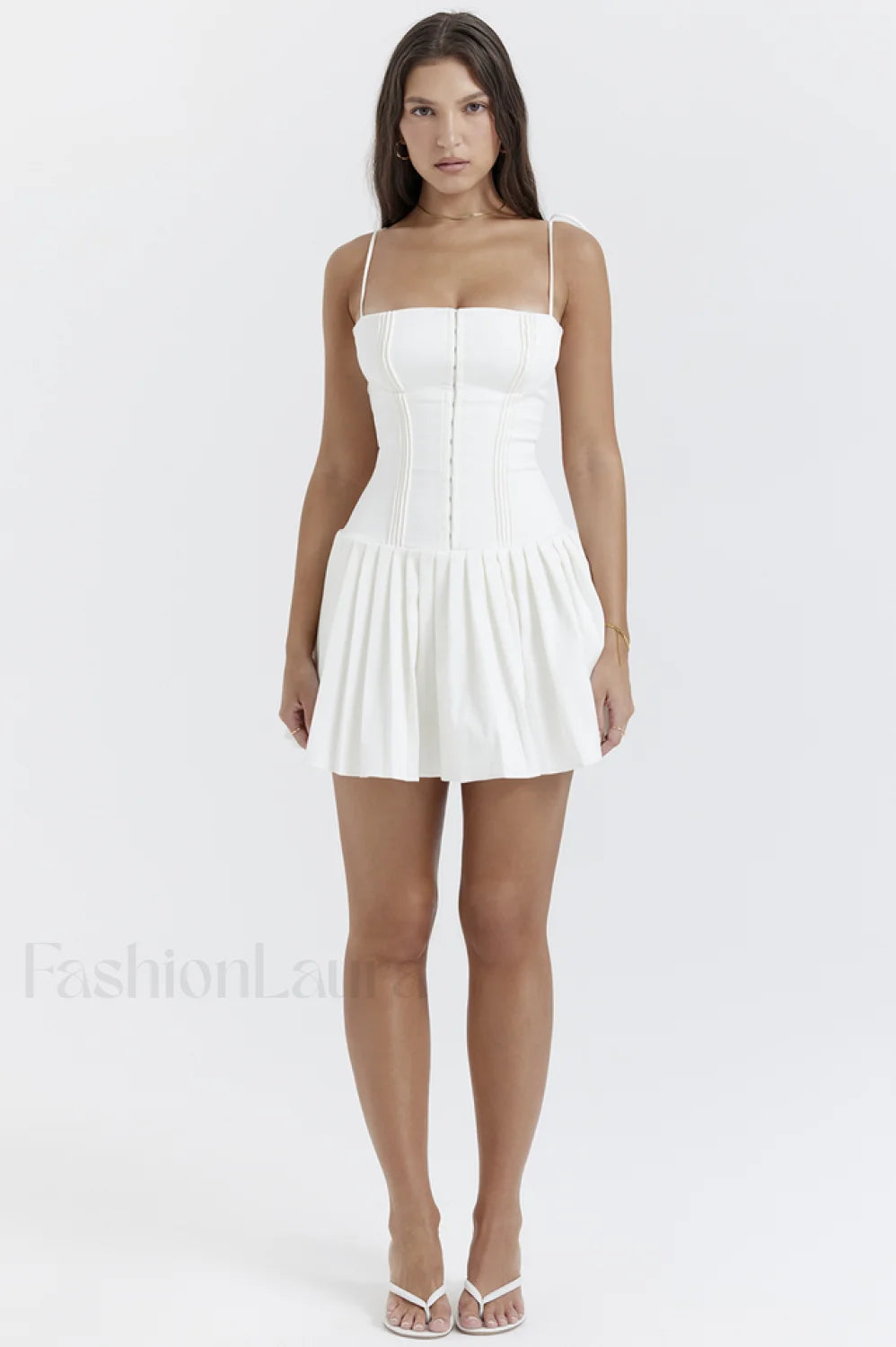 Marcy White Stylish Pleated Mini Dress