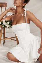 Marcy White Stylish Pleated Mini Dress