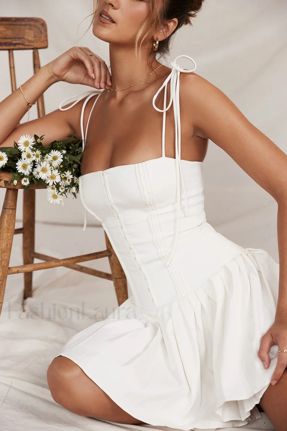 Marcy White Stylish Pleated Mini Dress