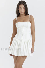 Marcy White Stylish Pleated Mini Dress