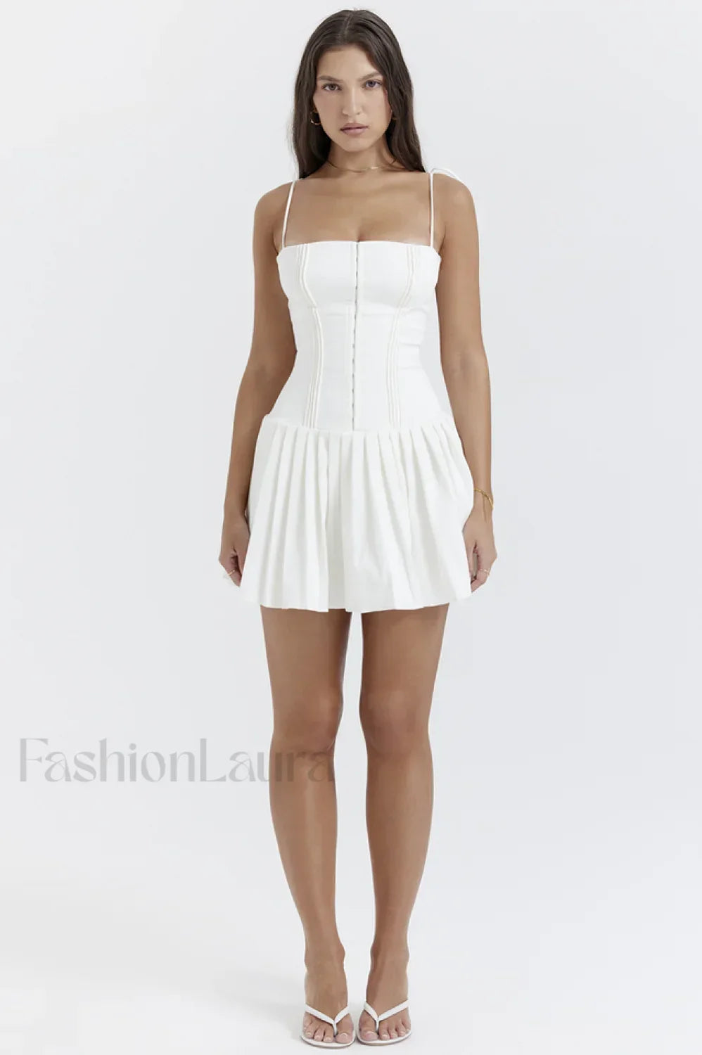Marcy White Stylish Pleated Mini Dress