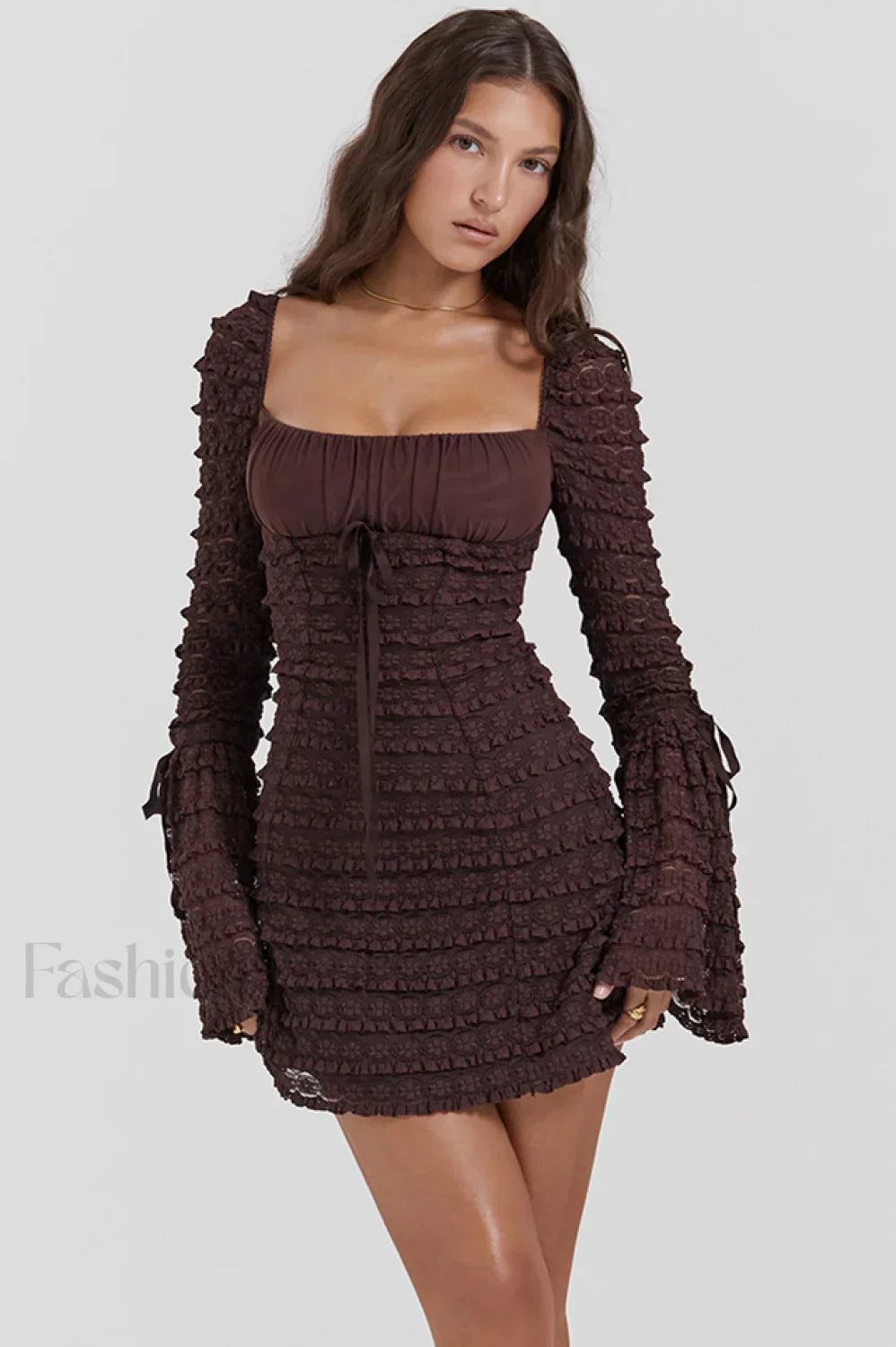 Marisa Rich Stylish Brown Lace Mini Dress Secondary image