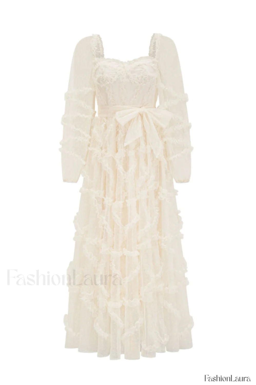 Maryam Sweetheart Stylish Belted Maxi Dress S / Cream