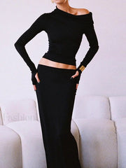 Matte Jersey One Shoulder Modern Off Maxi Skirt Set Skirt Sets