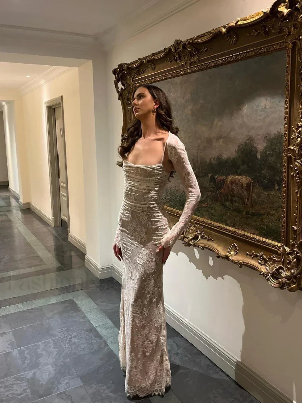 Maxi Women Clothing 2024 Lace Up White Wedding Events Elegant Lace Detachable Cape Party Dress