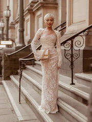 Maxi Women Clothing 2024 Lace Up White Wedding Events Elegant Lace Detachable Cape Party Dress