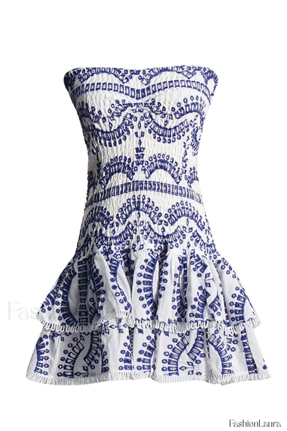 Megan Elegant Short Dress S / Blue White Samoa