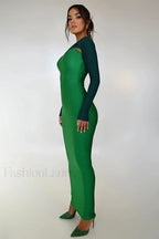 Megan Long Stylish Sleeve Patchwork Dress