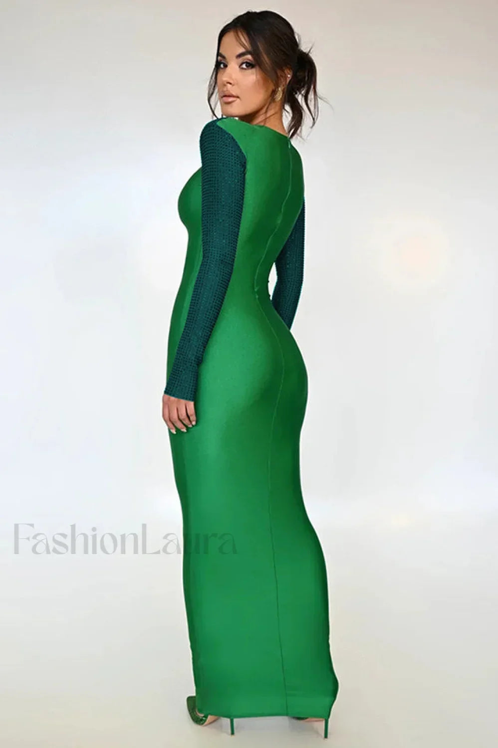 Megan Long Stylish Sleeve Patchwork Dress