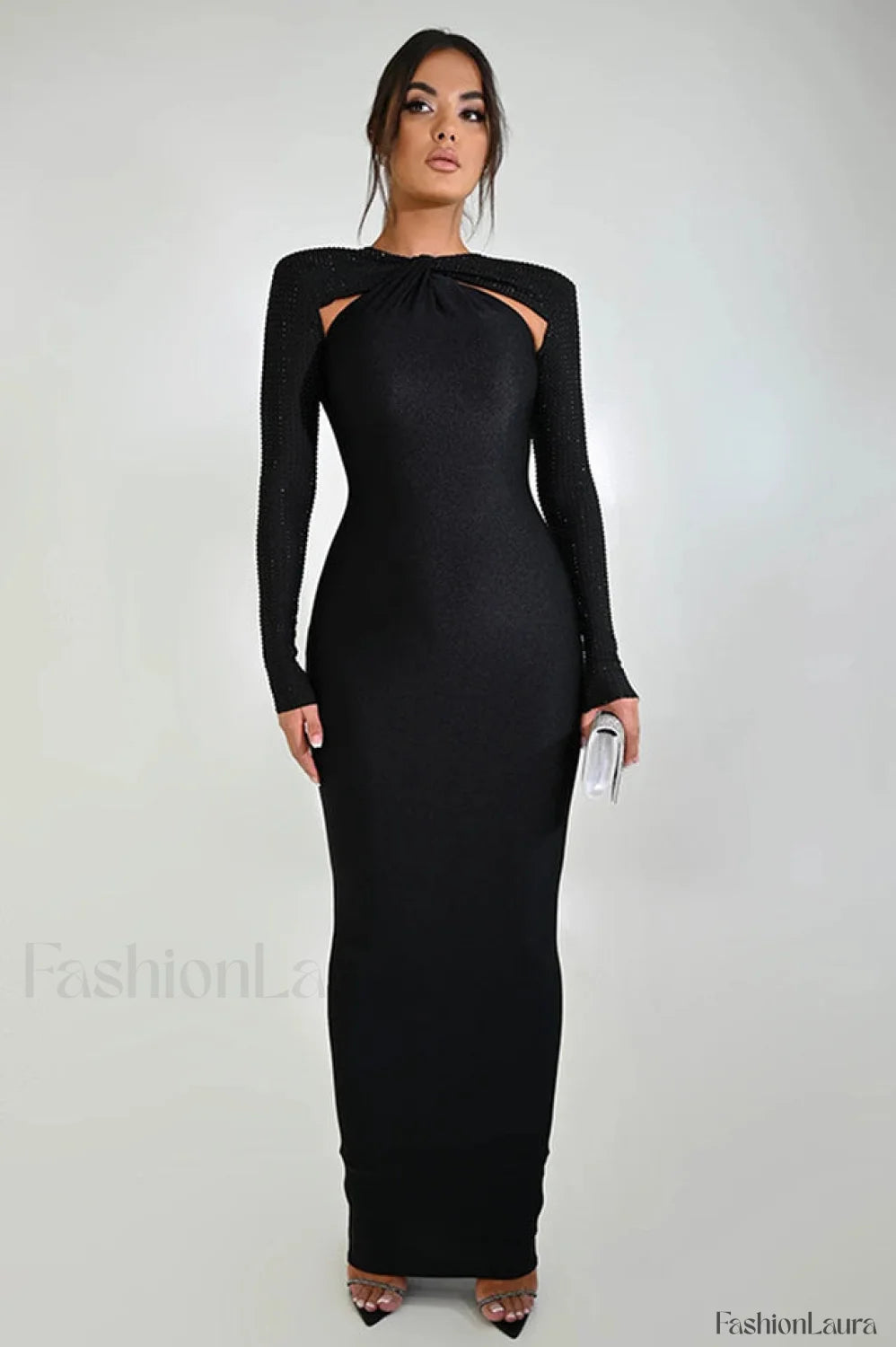 Megan Long Stylish Sleeve Patchwork Dress S / Black