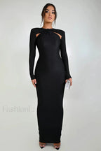 Megan Long Stylish Sleeve Patchwork Dress S / Black