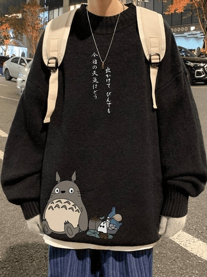 Men’s Cartoon Long Sleeve Knit Sweater Black / M Sweaters Main image