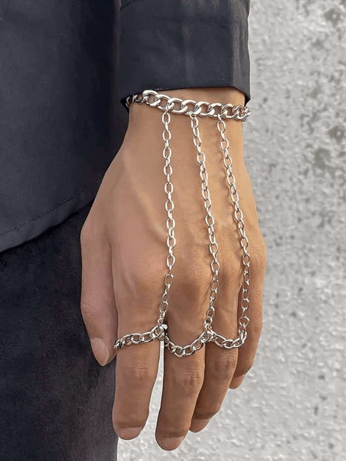 Men’s Chain Detail Mittens Ring Silver / ONE SIZE Rings Main image
