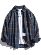 Men’s Checkered Long Sleeve Button Shirt Navy Blue / M Shirts
