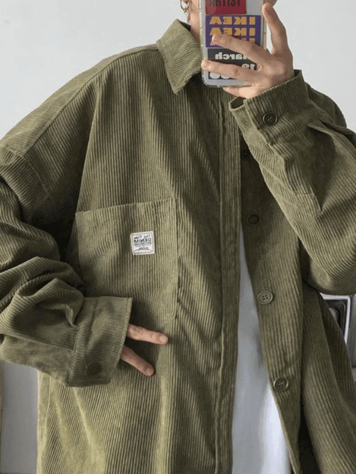 Men’s Corduroy Loose Button Down Shirt Tops&Tees