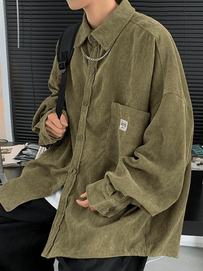 Men’s Corduroy Loose Button Down Shirt Tops&Tees