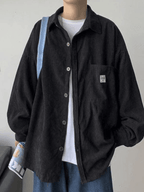 Men’s Corduroy Loose Button Down Shirt Black / M Tops&Tees