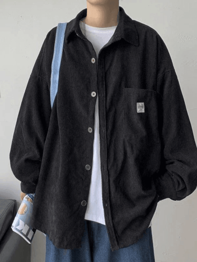 Men’s Corduroy Loose Button Down Shirt Black / M Tops&Tees Main image