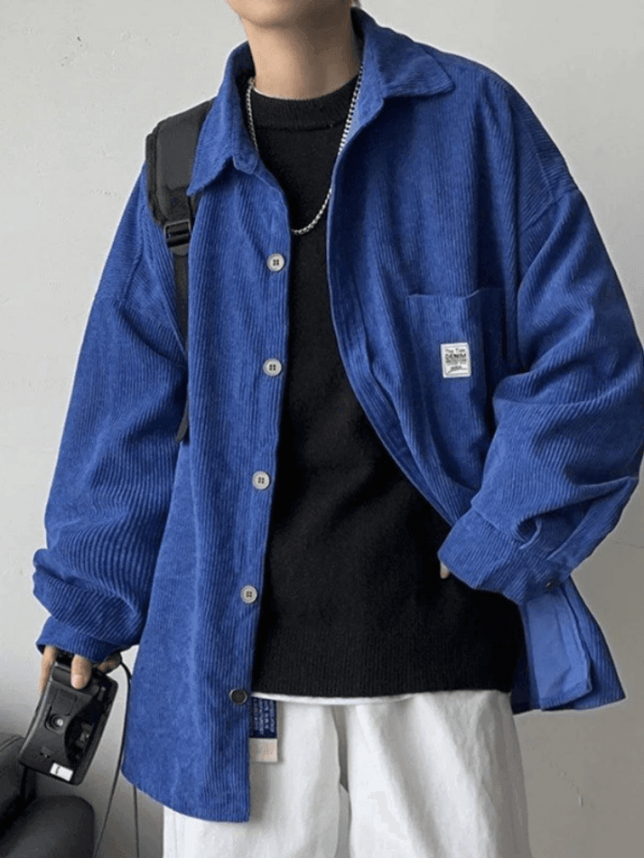 Men’s Corduroy Loose Button Down Shirt Tops&Tees