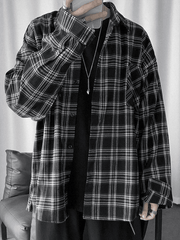 Men’s Long Sleeve Checkered Button Shirt Black / M Tops&Tees