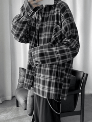 Men’s Long Sleeve Checkered Button Shirt Tops&Tees