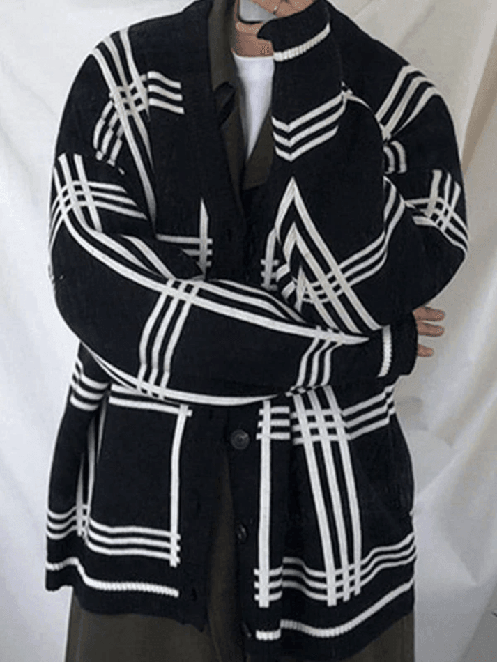 Men’s V Neck Checkered Cardigan Black / M Sweaters Main image
