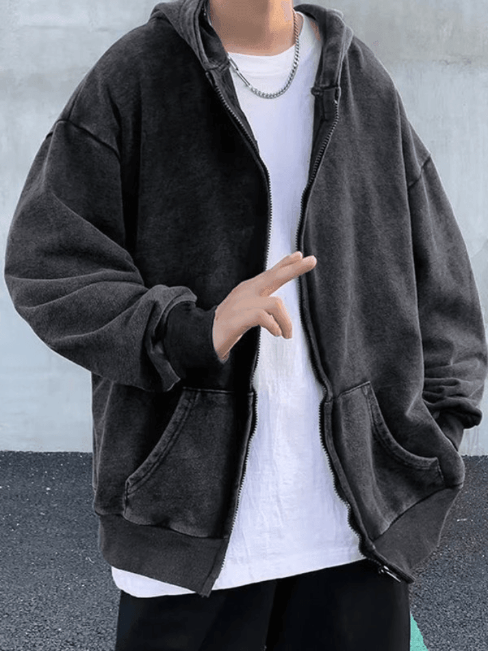 Men’s Vintage Wash Black Zip Up Hoodie Black / M Sweatshirts & Hoodies L