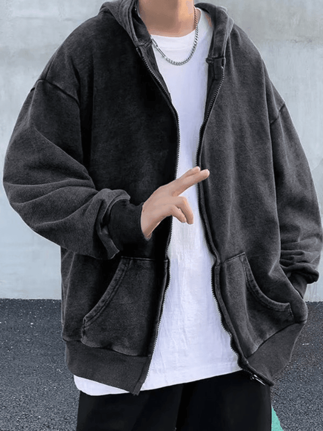 Men’s Vintage Wash Black Zip Up Hoodie Black / M Sweatshirts & Hoodies L Main image