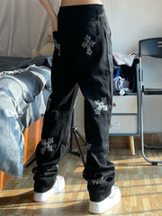 Men’s Cross Rhinestone Loose Fit Jeans Slim jeans