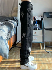 Men’s Cross Rhinestone Loose Fit Jeans Slim jeans