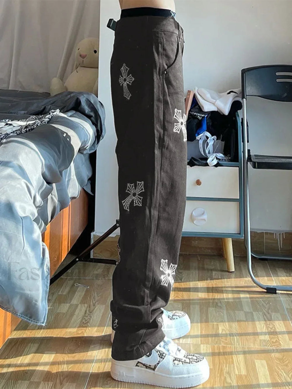 Men’s Cross Rhinestone Loose Fit Jeans Slim jeans