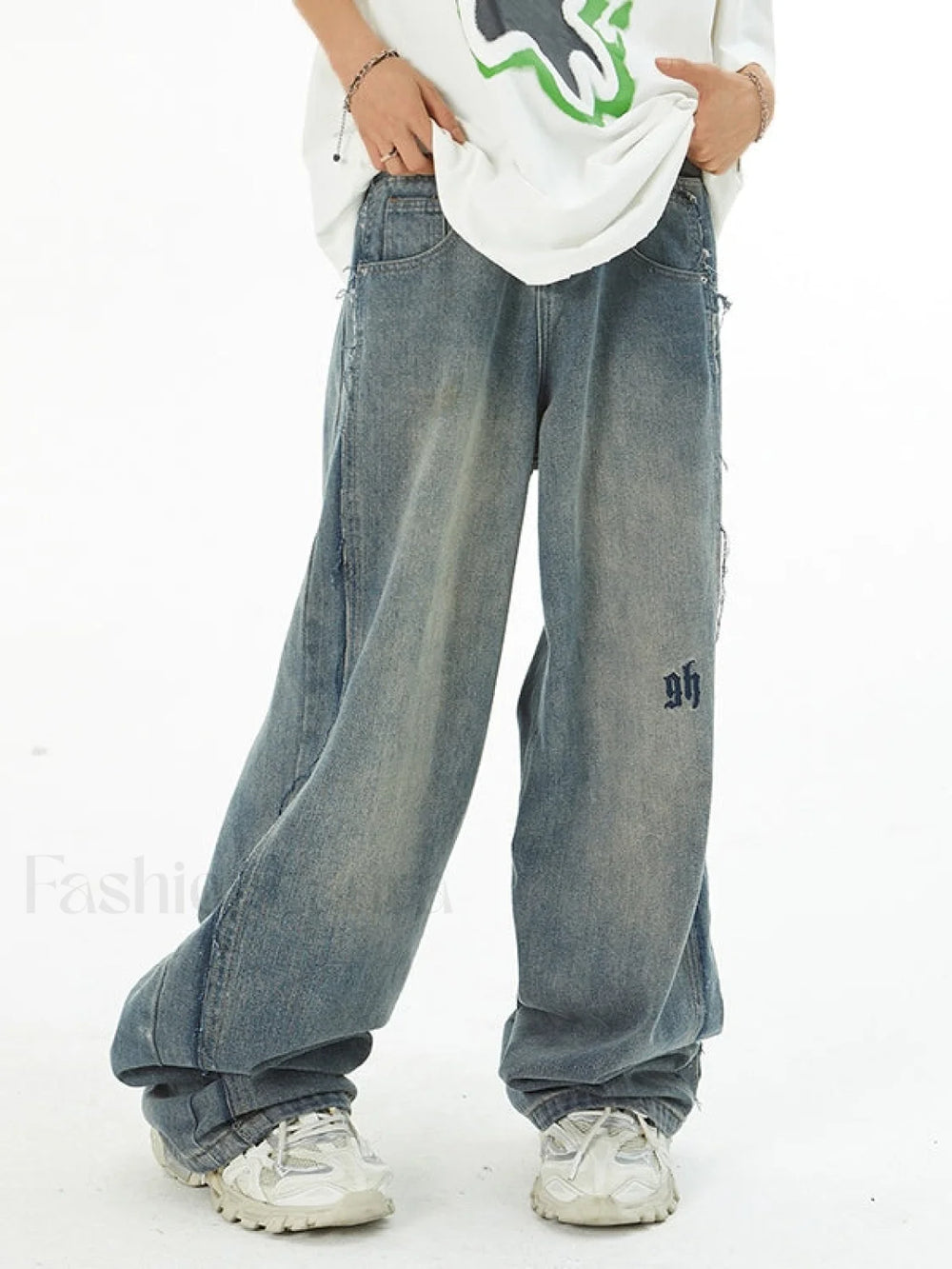 Men’s Faded Patchwork Distressed Loose Jeans loose jeans