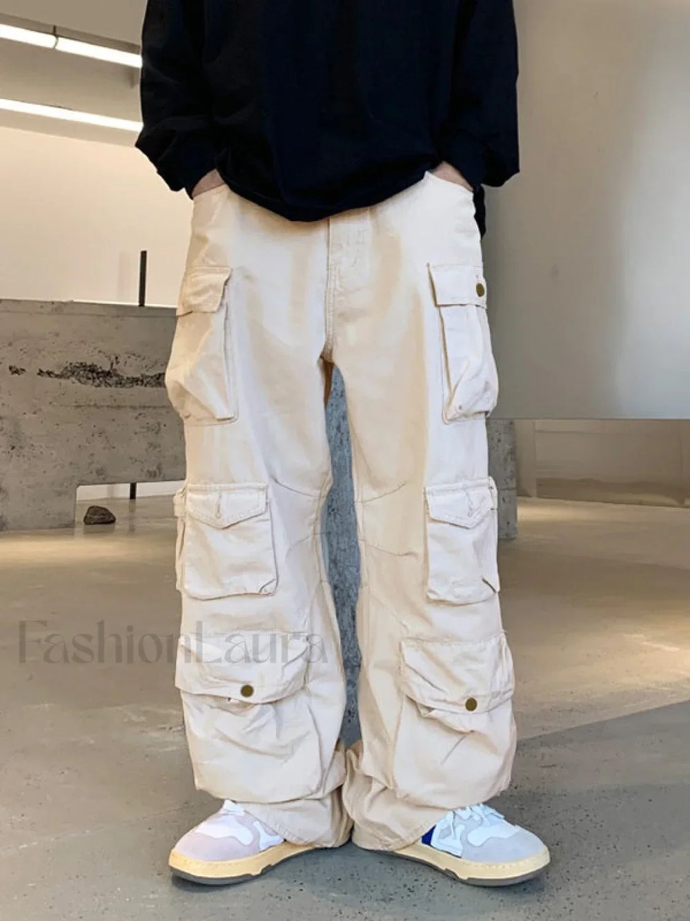 Men’s Multi Pockets Loose Cargo Pants White / XL Cargo Pants