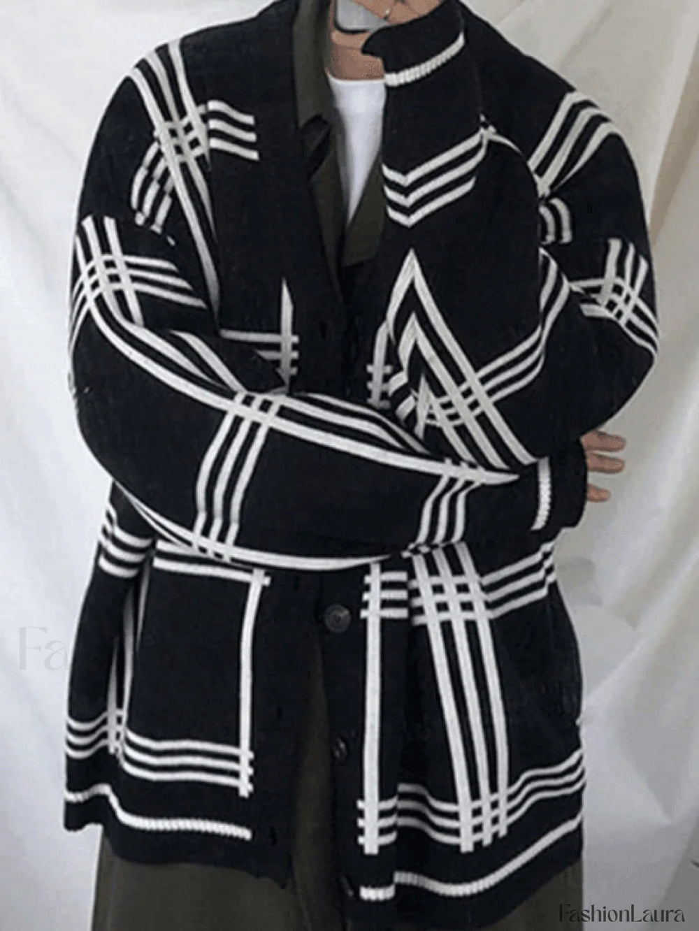 Men’s V Neck Checkered Cardigan Black / M Sweaters