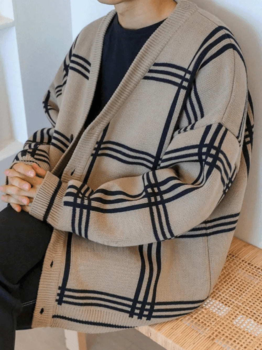 Men’s V Neck Checkered Cardigan Sweaters