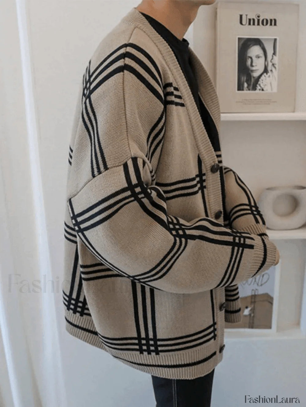 Men’s V Neck Checkered Cardigan Sweaters