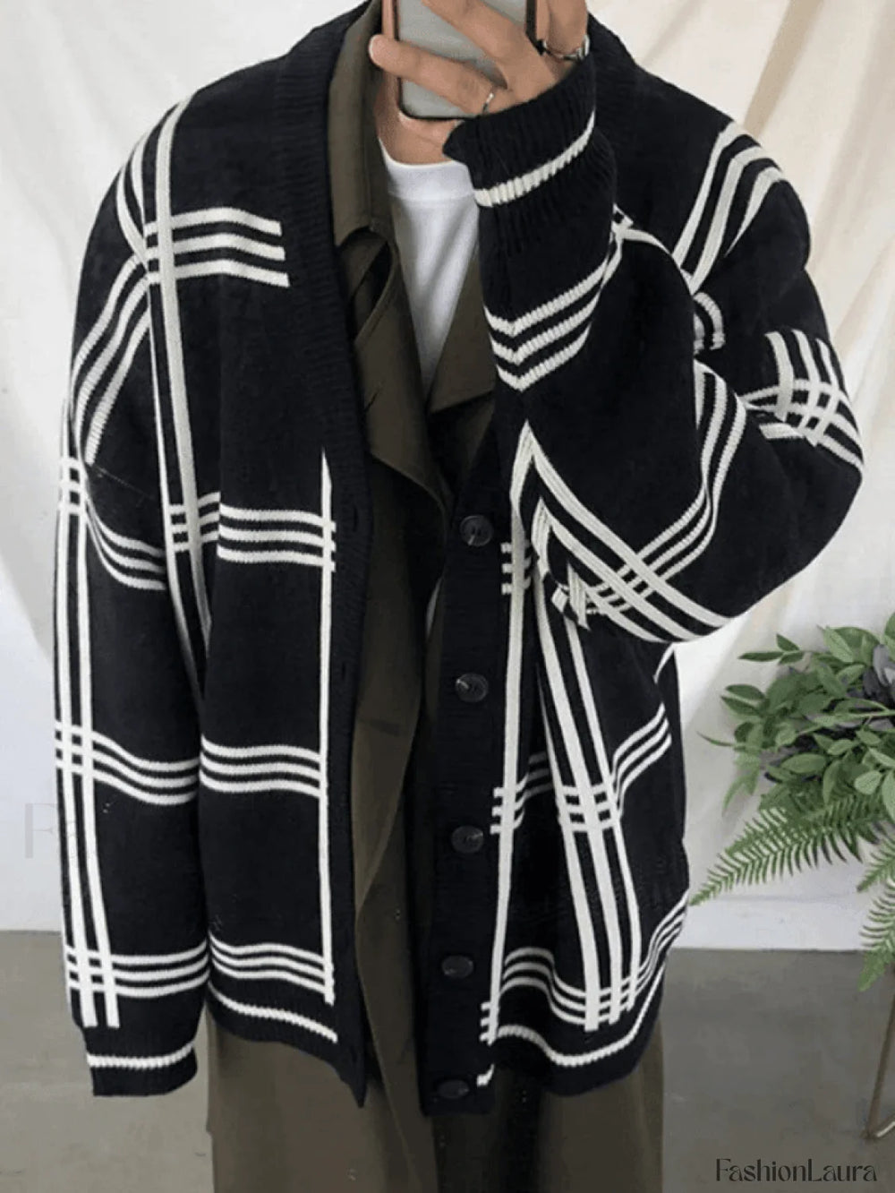 Men’s V Neck Checkered Cardigan Sweaters