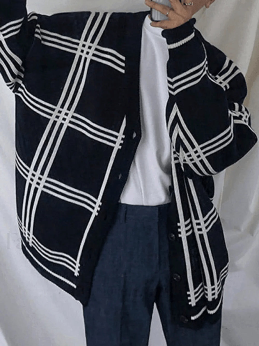 Men’s V Neck Checkered Cardigan Sweaters