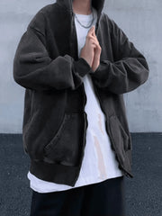 Men’s Vintage Wash Black Zip Up Hoodie Sweatshirts & Hoodies L