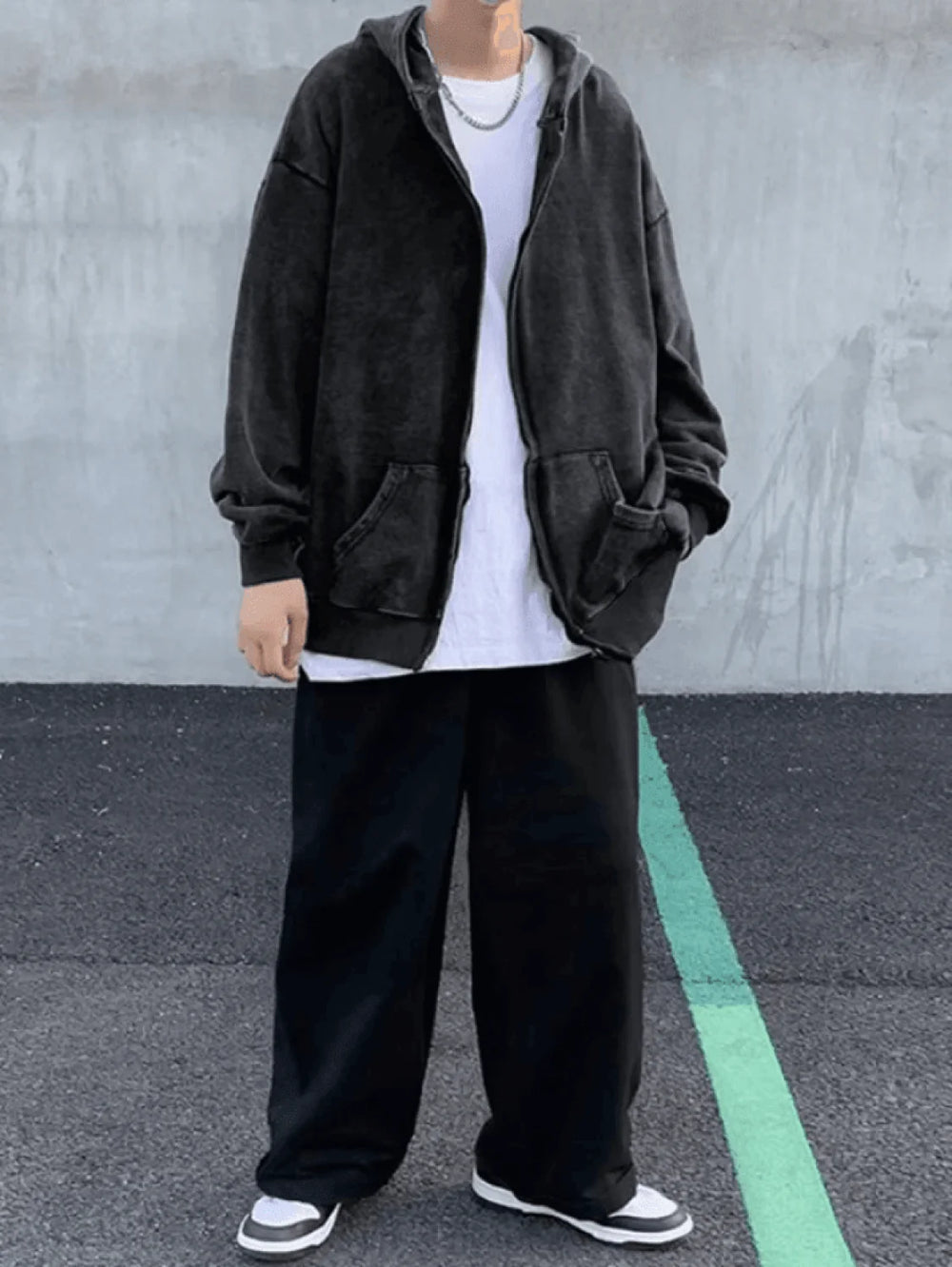 Men’s Vintage Wash Black Zip Up Hoodie Sweatshirts & Hoodies L