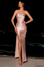 Mercerized Sexy Suspender Split Temperament Maxi Dress Champagne / S